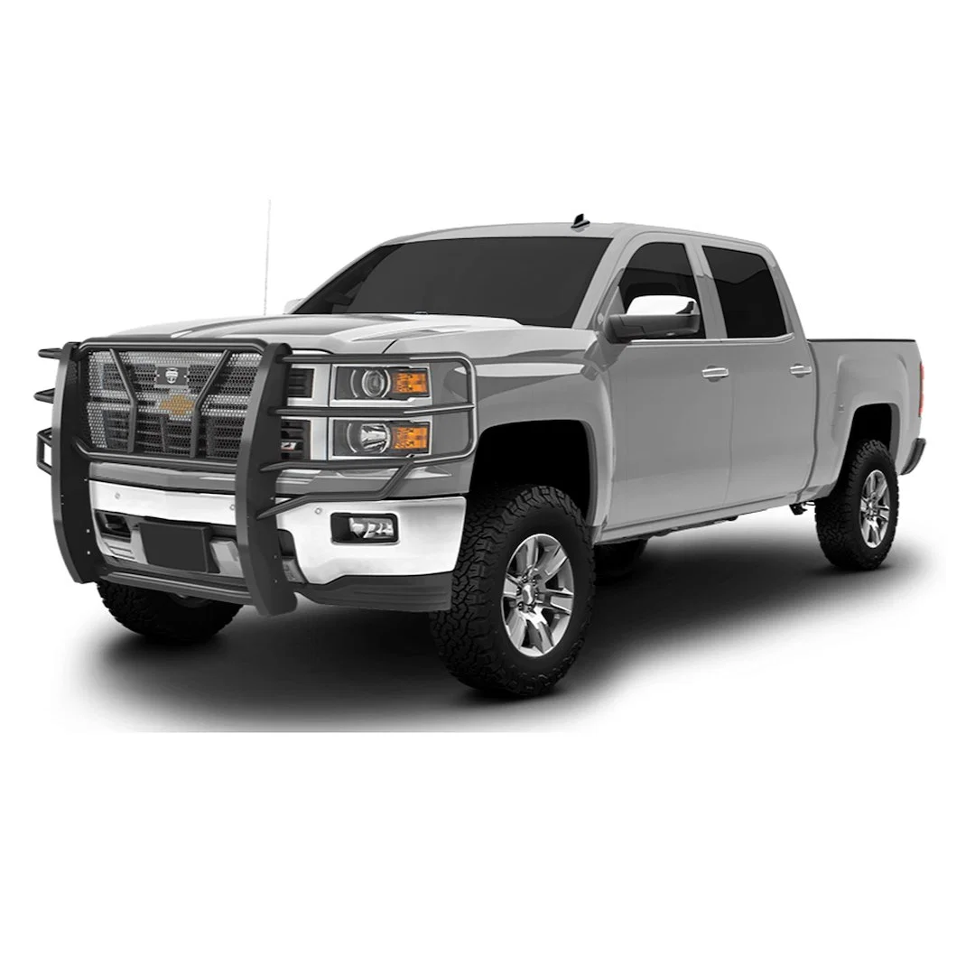 1157B – CATTLEMAN Grille Guard, 1-Piece Powder Coated Gloss Black Steel 2 Inch Diameter With Brush Guard Without Skid...